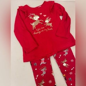H&M 2T Holiday Christmas ‘Always in My Heart’ Deer Animal Shirt and Leggings Set